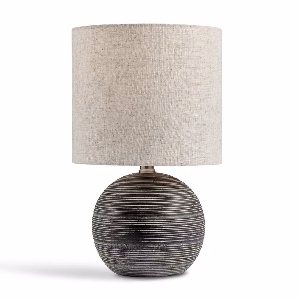 FurnitureboxUK Ripple Round Ceramic Table Lamp in Grey and Black with Fabric Shade – 3