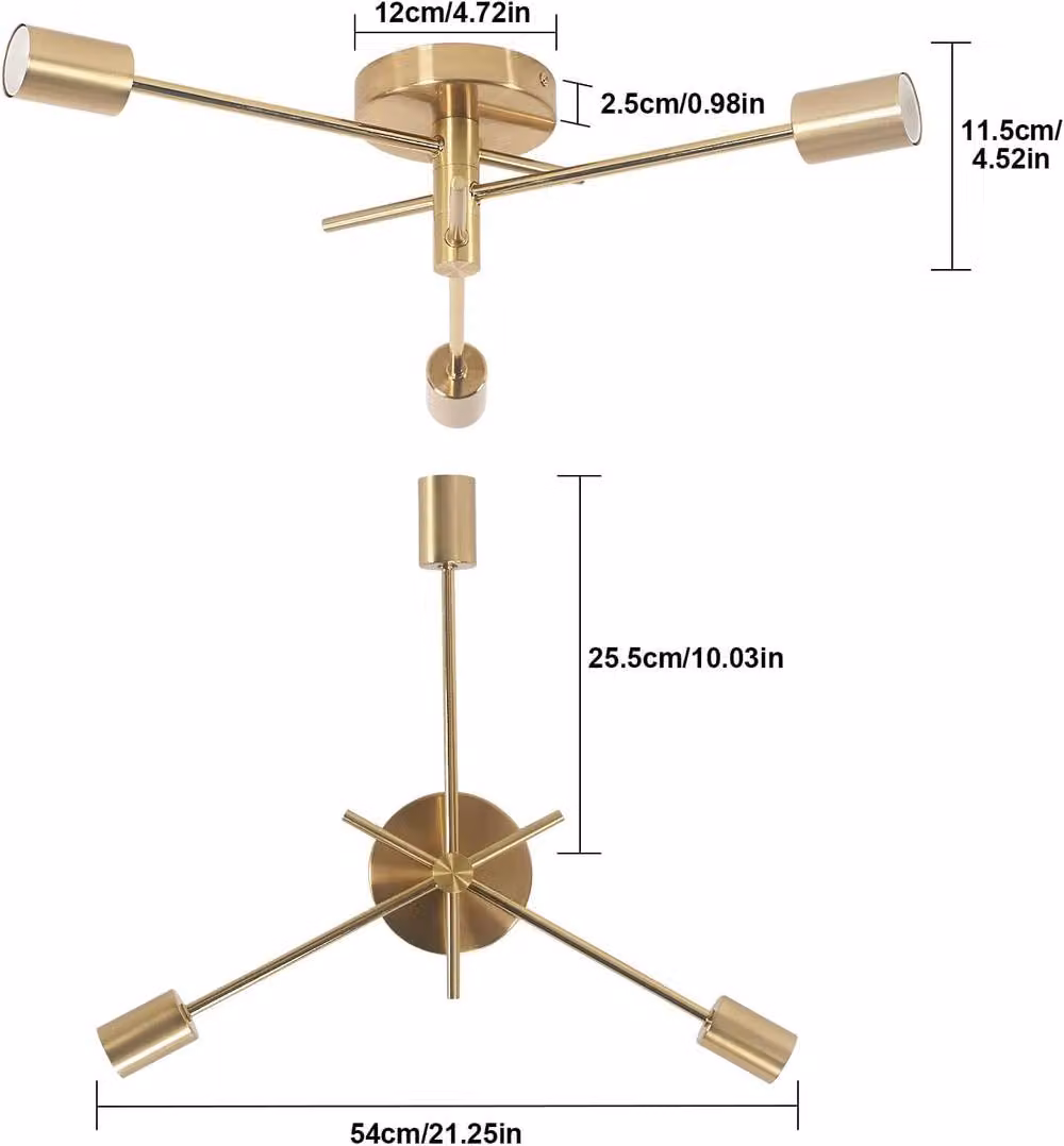 Goeco E27 Vintage Industrial Metal Ceiling Light in Gold/Brass with 180 Degree Rotation – 2