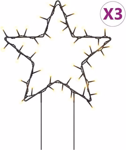 Berkfield Home Christmas Star Light Decorations with Spikes, 50 LEDs, Black, Height: 29 cm (Set of 3)