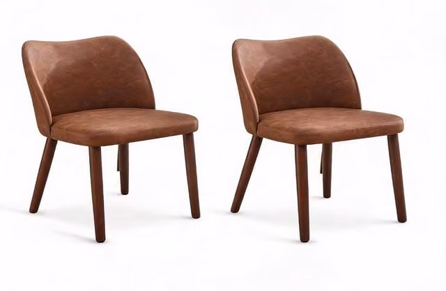 London Boutique Set of 2 Modern Upholstered Dining Chairs in Brown – 1