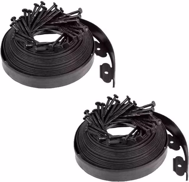 KORVIXA 20m Flexible Garden Border Edging and Grass Path with 60 Plastic Pegs, Black – 1