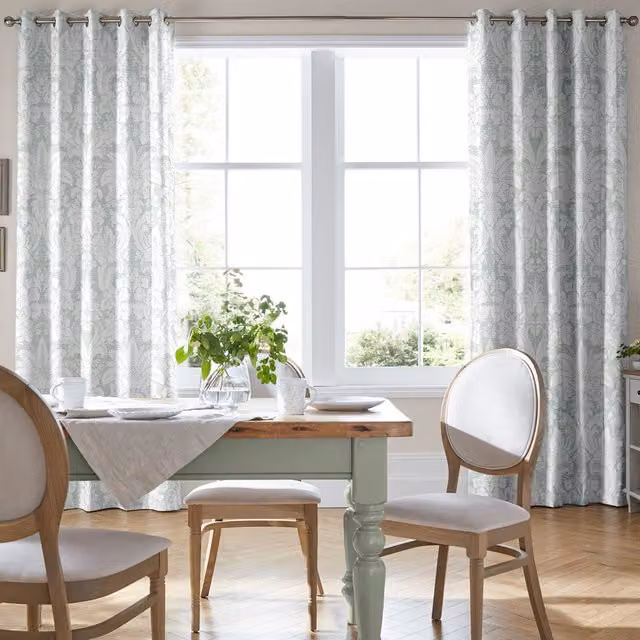 Laura Ashley Martigues Made to Measure Blackout Floral Eyelet Curtain Panel in Smoke Green