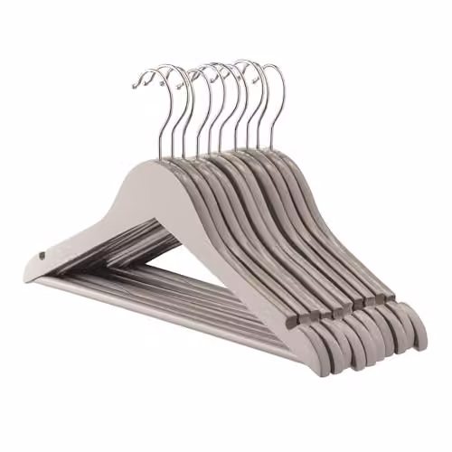 Harbour Housewares 10x Wooden Kids Coat Hangers in Grey with Round Trouser Bar and Non-Slip Notches