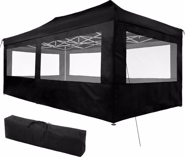 tectake Collapsible Viola Gazebo with 4 Sides, Black, W: 600 cm, D: 300 cm