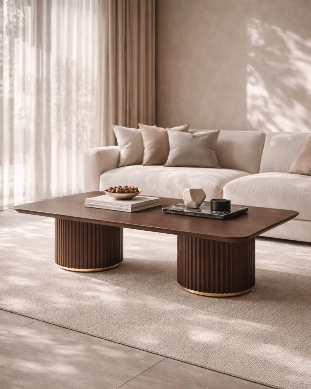 Tommy Franks Lantine Coffee Table in Walnut and Brass, W/D/H: 140 x 70 x 36 cm