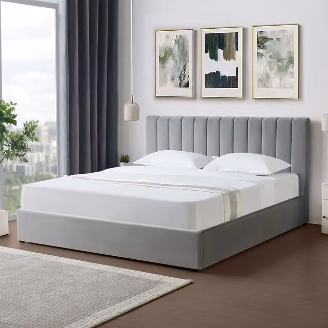 Artemis Home Corwin Grey Velvet Upholstered Ottoman Storage Bed Frame, W: 90 cm, D: 190 cm