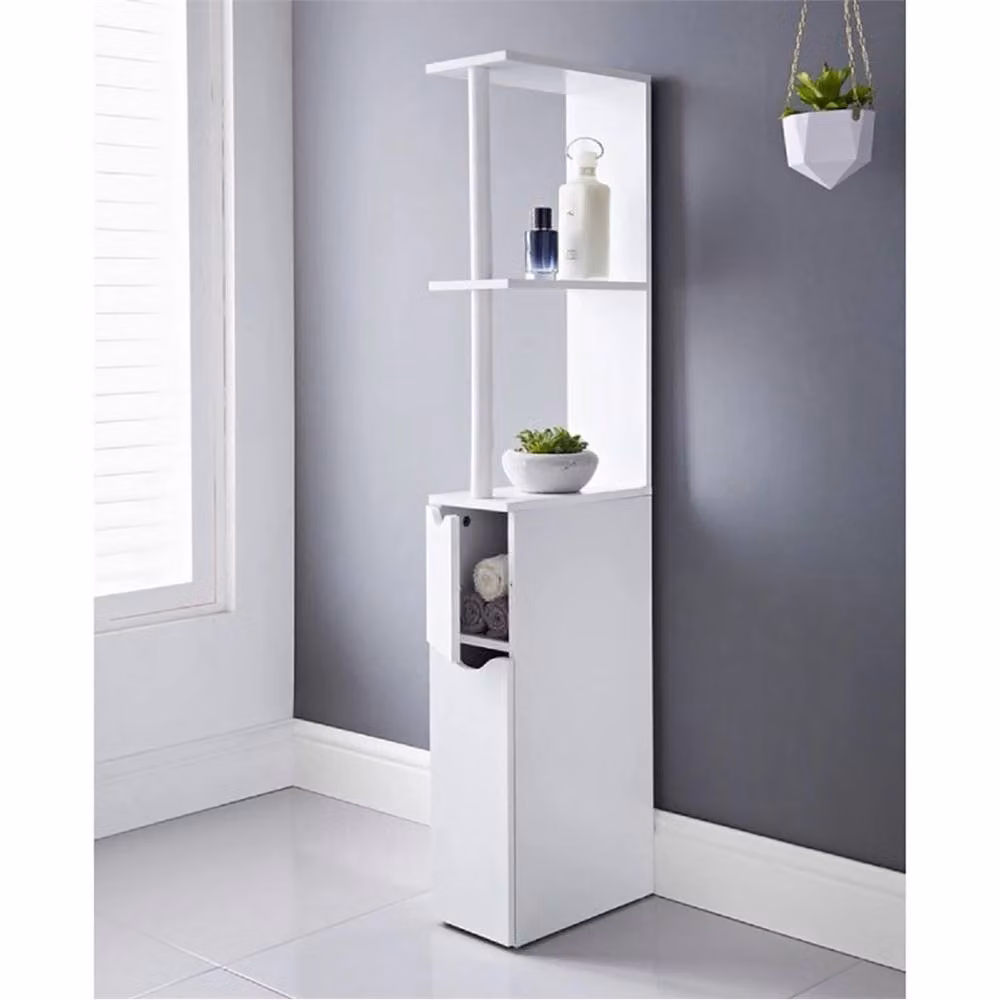 SPETLEK White Tall Narrow Freestanding Bathroom Storage Cabinet with Internal Shelves and Drawers H 118 x W 29.8 x D 15.2 cm – 3