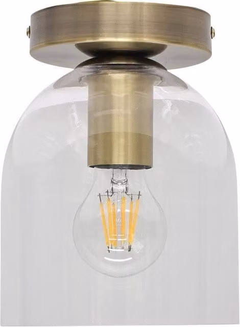 First Choice Lighting Belten Clear Glass Cloche Ceiling Light Fitting in Gold/Brass
