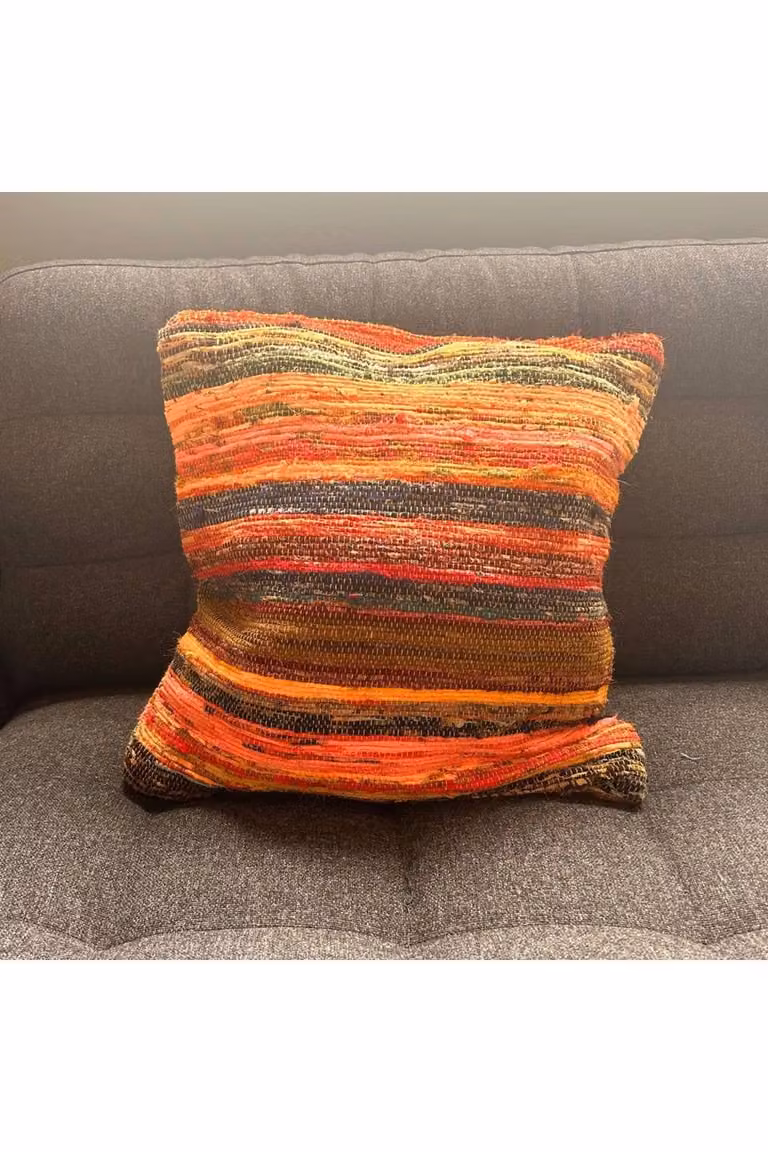 KDMD Sunrise Oranges Rag Rug Square Cushion Covers in Orange