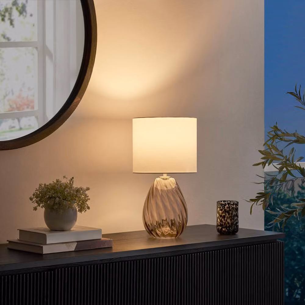 FurnitureboxUK Aurelia Modern Brown Glass and White Fabric Table Lamp – 2