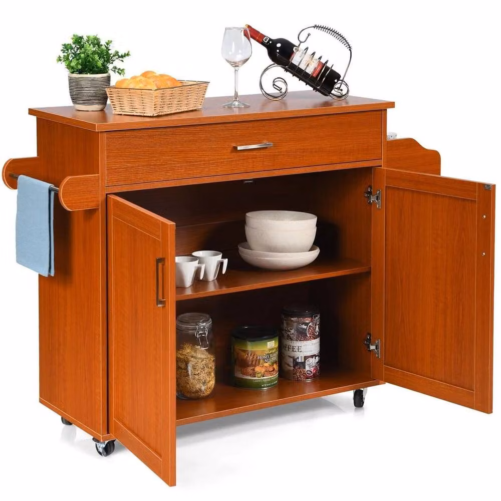 EONLION Modern Kitchen Island Storage Trolley Rolling Cart in Brown – 3