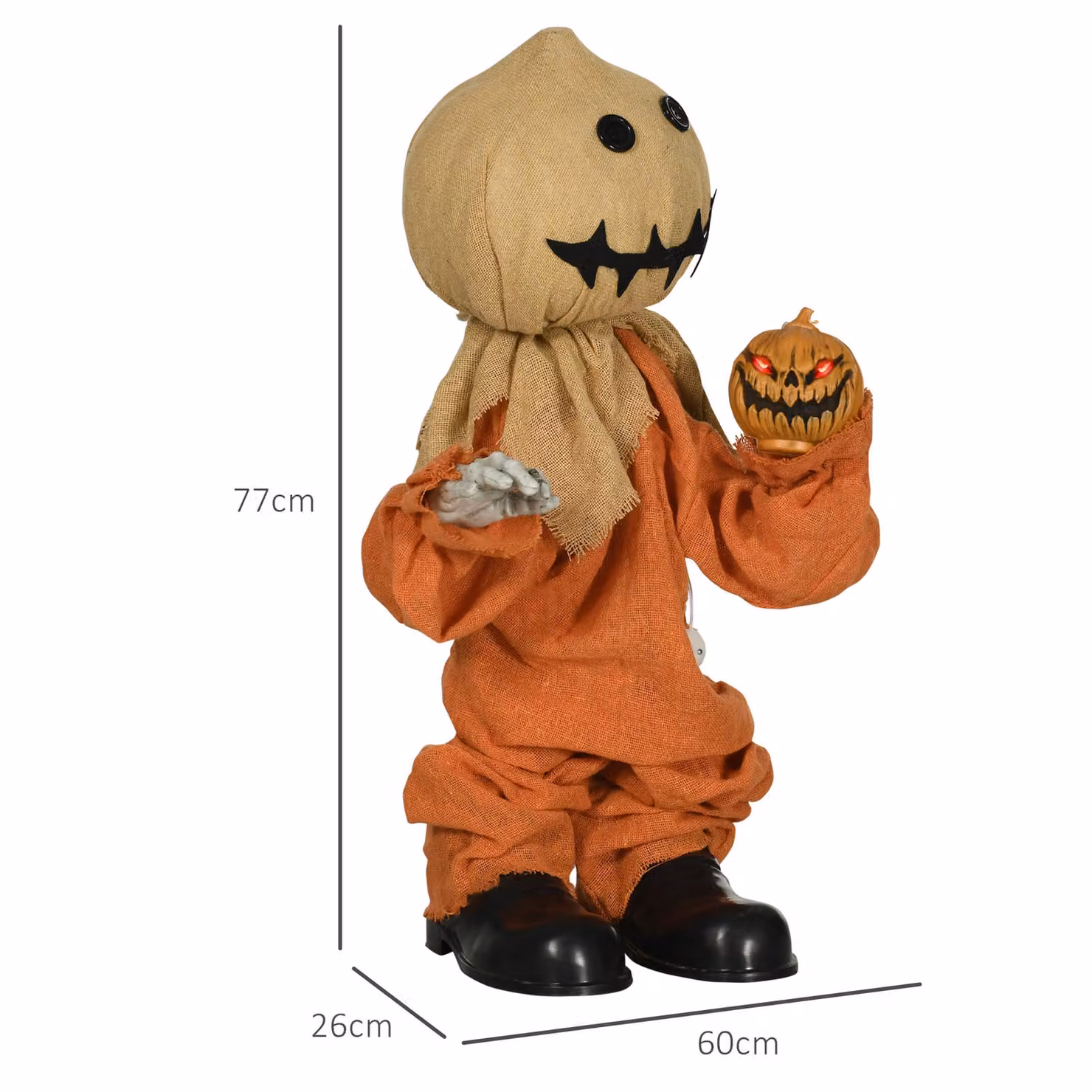 HOMCOM 80cm Halloween Scarecrow Decoration with Light Up Eyes and Sound Activation in Red – 3
