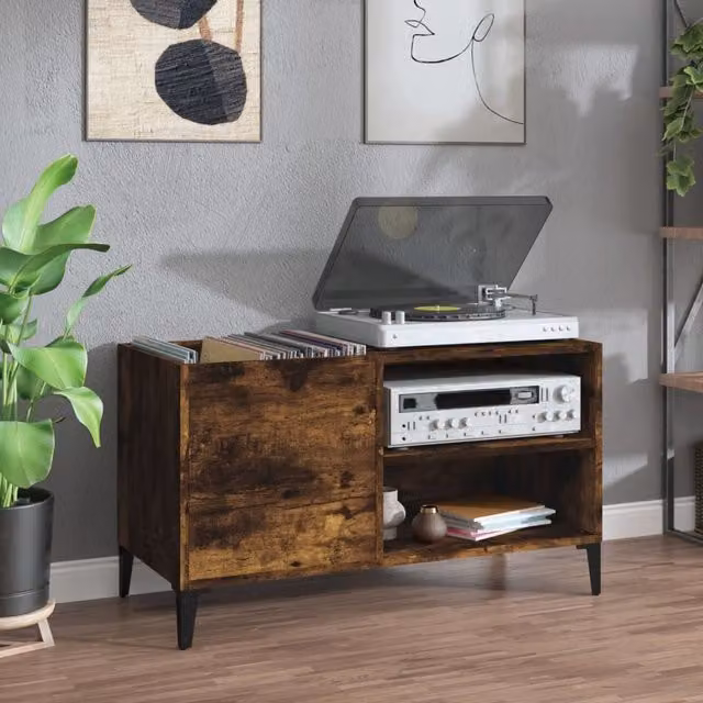 Berkfield Home Record Cabinet in Smoked Oak Brown, W: 84.5 cm, D: 48 cm, H: 38 cm – 1