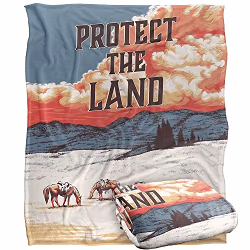 Yellowstone Protect The Land Silky Touch Super Soft Fleece Throw Blanket in White and Multicolour, W/D: 152 x 127 cm – 1