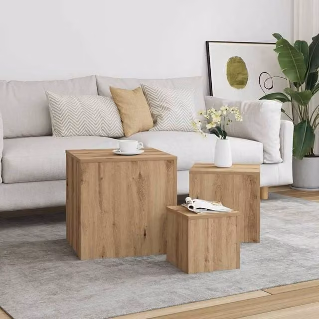 Berkfield Home Set of 3 Nesting Side Tables in Brown Old Wood Finish