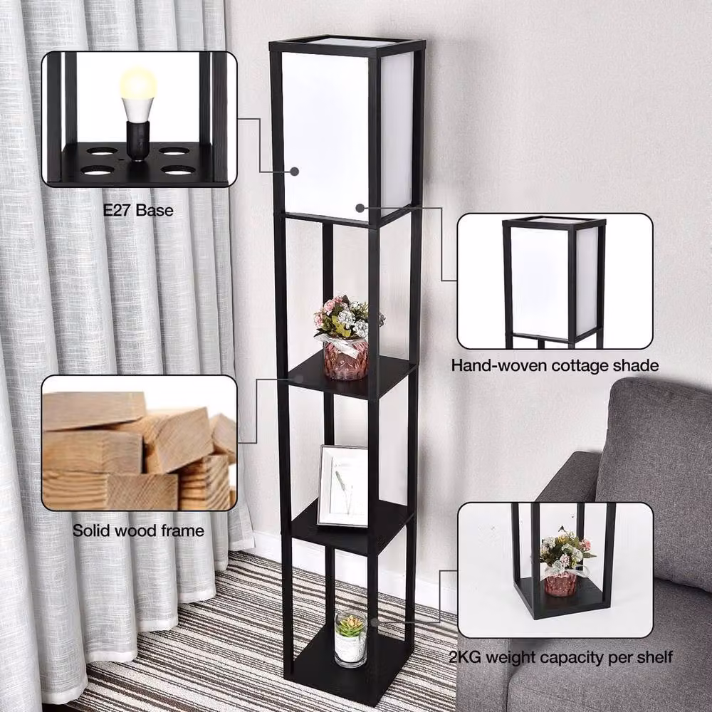 EONLION Modern Black Metal Floor Lamp with Shelf Storage – 4