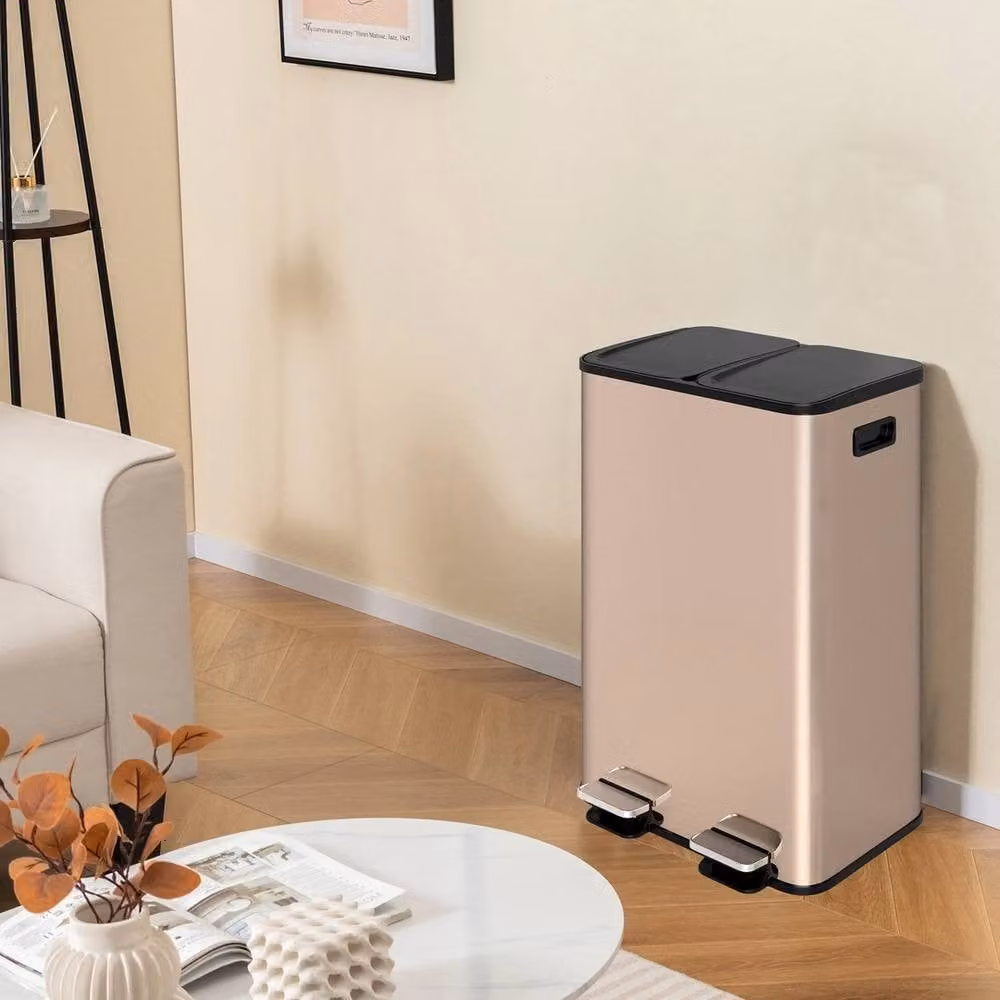 Havendro Gold 60L Dual Compartment Pedal Bin with Two 30L Sections in Rose Gold Stainless Steel – 5
