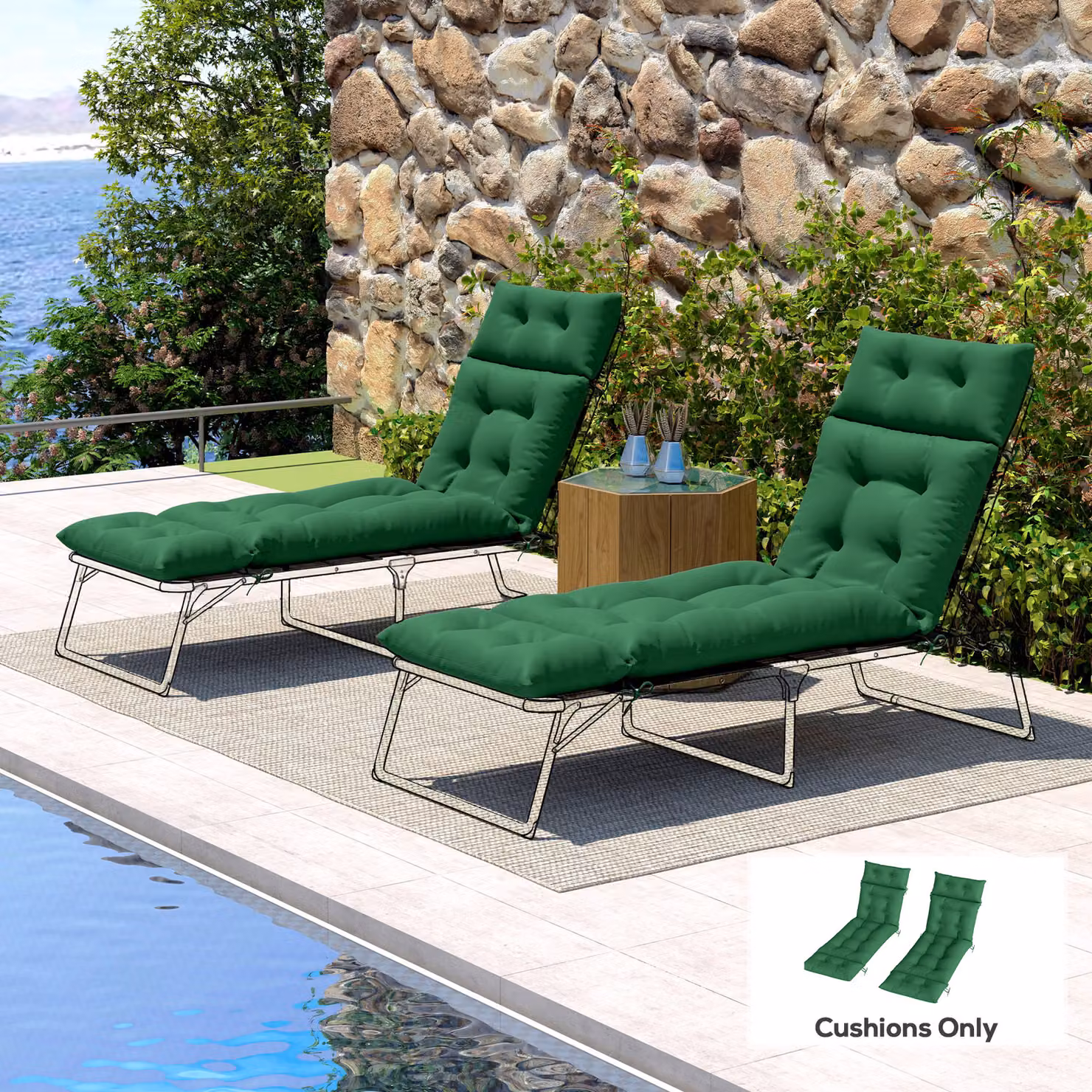 Outsunny Set of Two Green Polyester Sun Lounger Cushions, W: 56 cm, L: 190 cm – 7