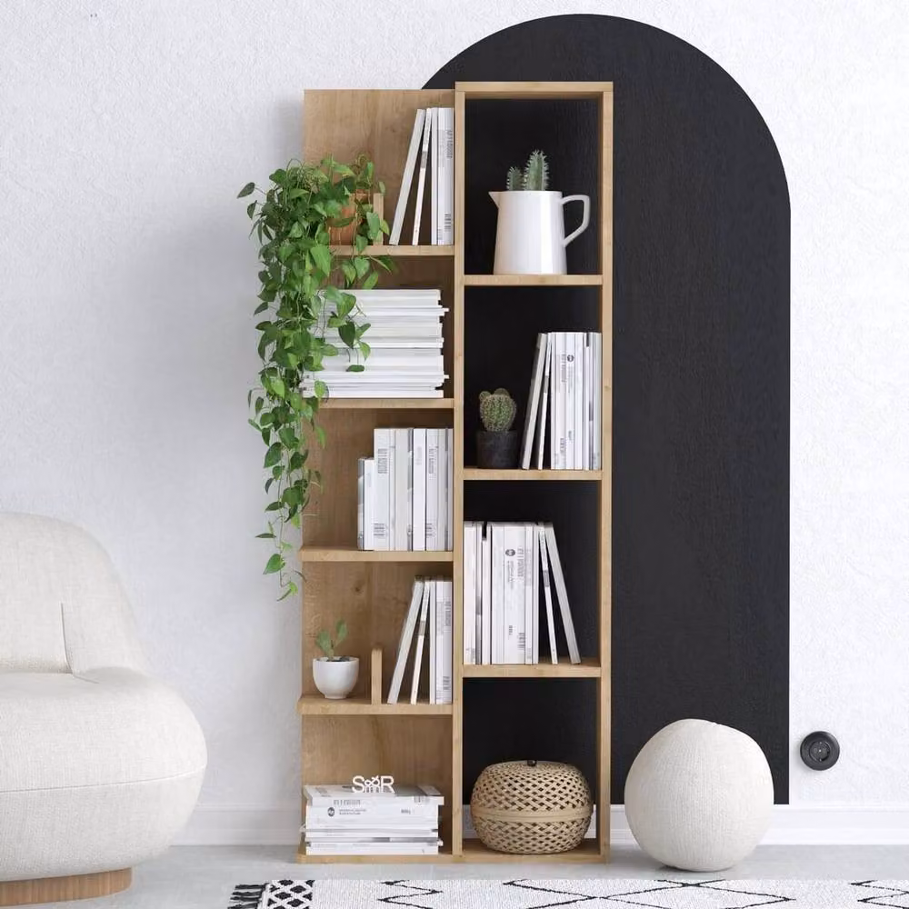 CALICOSY LILY Bookcase with 4 Niches and 4 Shelves, Brown, Height: 150 cm – 2
