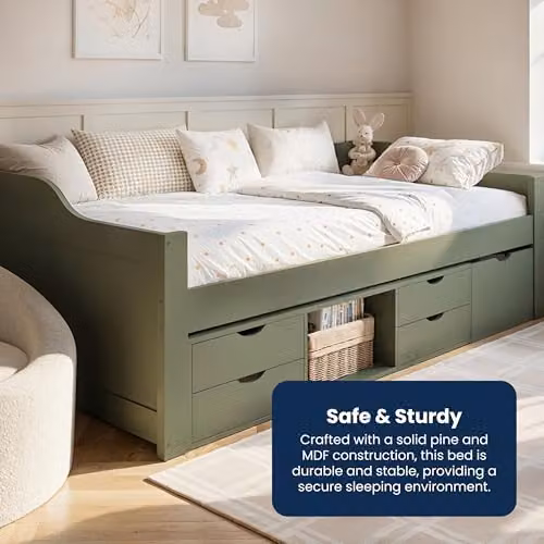 Flair Furnishings Blair Kids Single Low Sleeper Bed with Storage Drawers, Green – 5