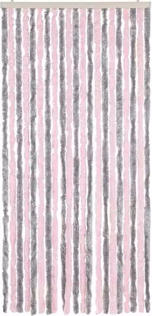 Berkfield Home Soft Fly Curtain in Silver Grey and Pink Chenille, W/H: 90 x 220 cm