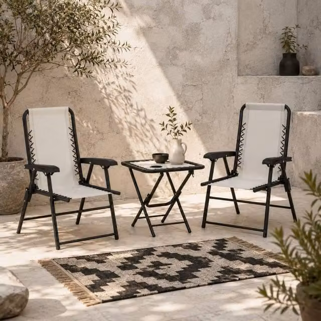 Wyld Haus Diroke 3 Piece Folding Bistro Set in White and Black – 1