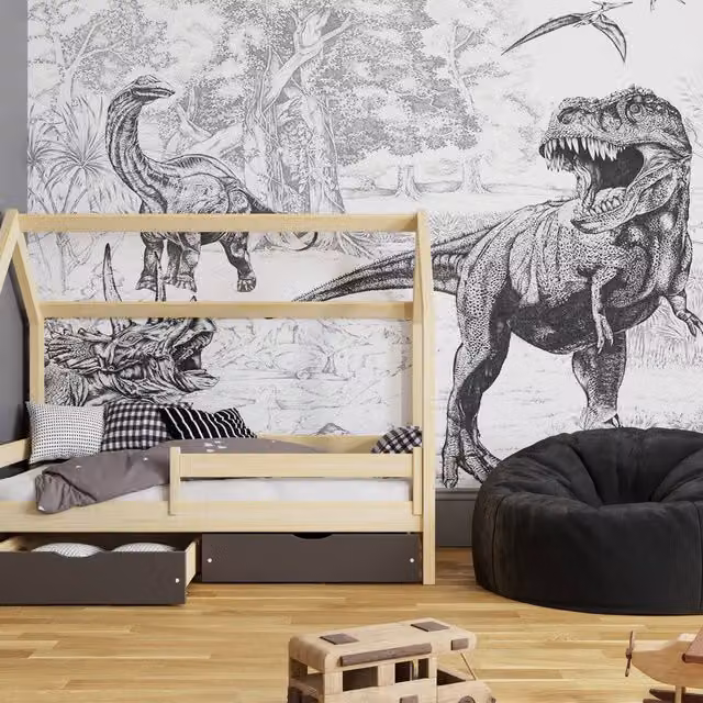 Superfresco Easy Jurassic Dino Mono Print Wall Mural, White, W: 3 m x H: 2.8 m