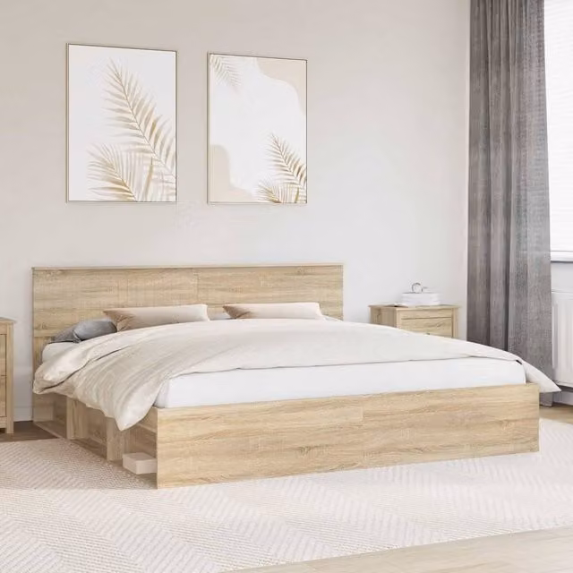 Berkfield Home Sonoma Bed Frame with Headboard in Brown Solid Pine Wood, 200 x 200 cm – 1