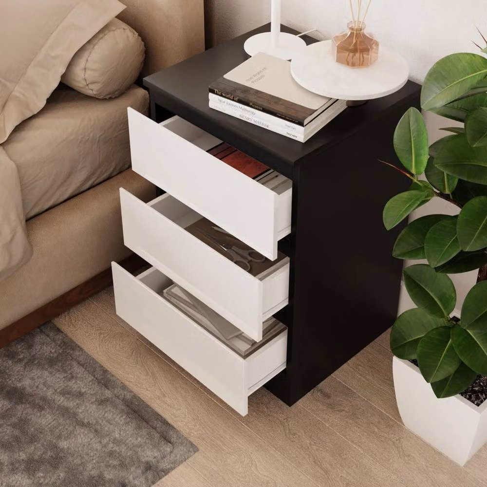 PAWNORA Modern Glossy Bedroom Chest Cabinet in Black and White – 4