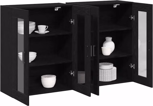 Berkfield Home Set of 2 Wall Mounted Cabinets in Black Oak, W/D/H: 69.5 x 34 x 90 cm – 1