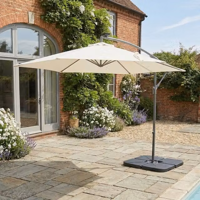 Home Garden Direct SYROS 3M LED Parasol in Cream/Beige with UPF 50+ Protection
