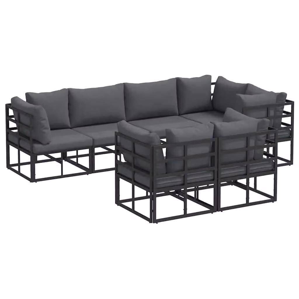 Berkfield Home 7 Piece L-Shape Garden Sofa Set with Cushions and Pillows in Black Powder Coated Aluminium – 2
