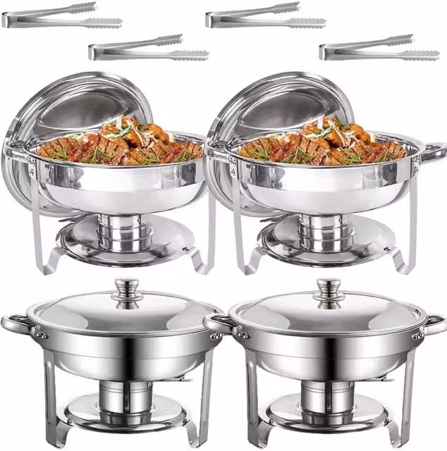 Ventryn 4-Piece Stainless Steel Chafing Dishes with Lids, Silver Food Warmer Set