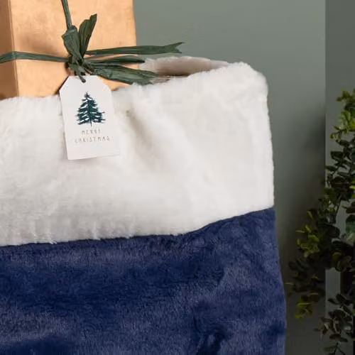 Samuel Alexander Blue Soft Plush Christmas Sack with White Faux Fur Trim and Pom Poms, W: 80 cm, H: 55 cm – 3