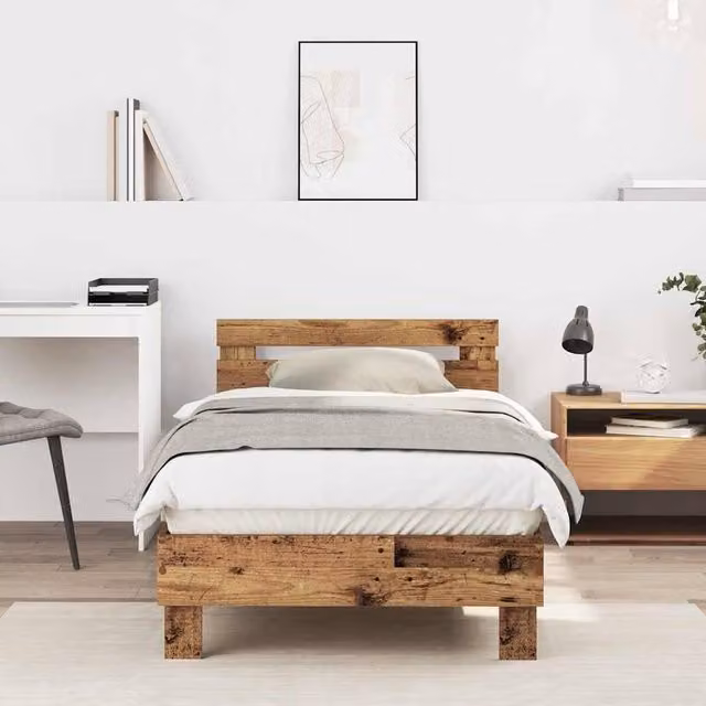Berkfield Home Old Wood Bed Frame in Brown, Engineered Wood, W/D/H: 193 x 95 x 88 cm – 1