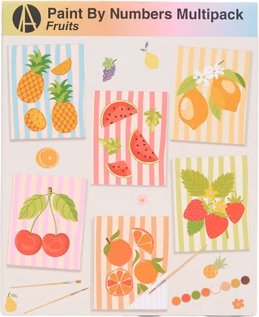 Art Studio Pack of 6 Multicolour Fruit Paint by Numbers Kits for Adults