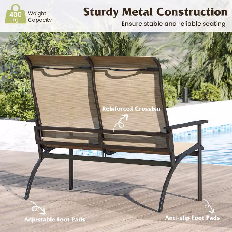 Gymax 2-Person Outdoor Adirondack Patio Garden Bench with Armrests in Brown