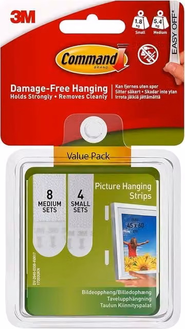 3M Claw Command White Small and Medium Picture Hanging Strips Value Pack – 1