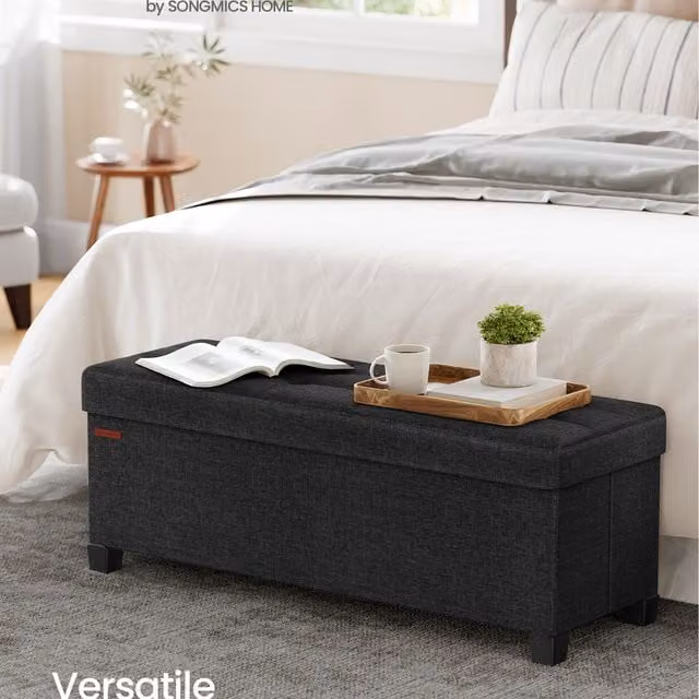 SONGMICS Elegant Storage Ottoman Bench in Black