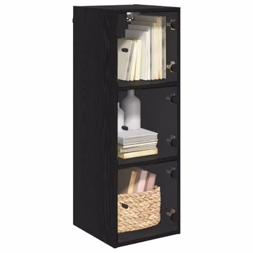 vidaXL Modern Wall Cabinet with Glass Doors in Black, W: 35 cm, D: 17.8 cm, H: 102 cm – 1