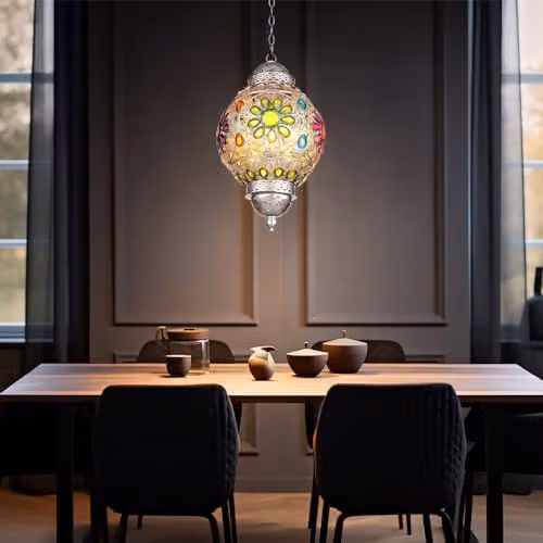 Globo Lighting Netlighting Gelasius Pendant Ceiling Light in Silver with Multicolour Crystals, Diameter: 27 cm, Height: 120 cm – 2