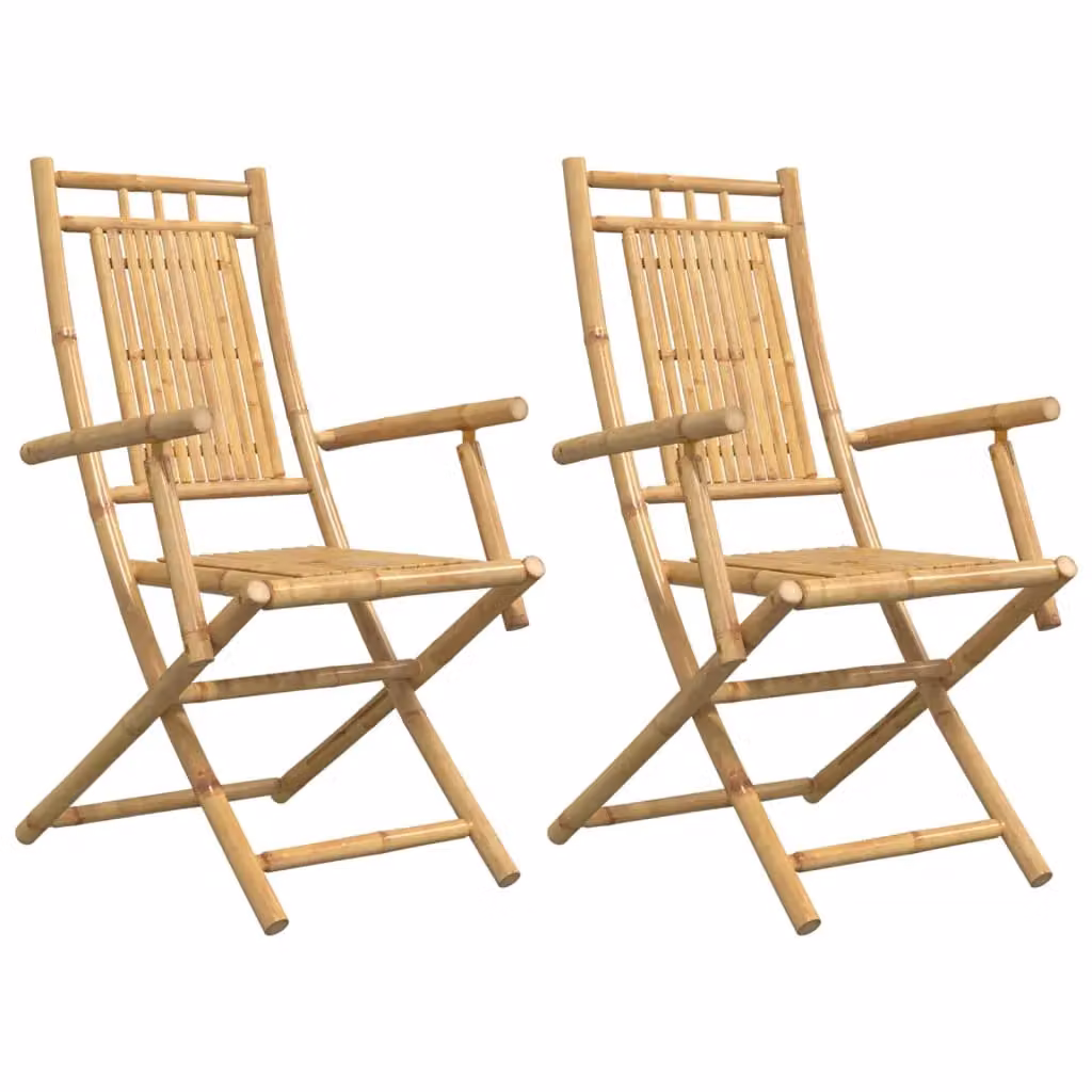 Berkfield Home Folding Bamboo Garden Chairs in Brown, 2 Pack, W/D/H: 53 x 66 x 99 cm – 2