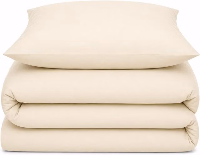 Velosso Plain Dyed Cotton and Polyester Duvet Cover and Pillowcase Set in Beige, W/D/H: 200 x 220 cm and 140 x 200 cm