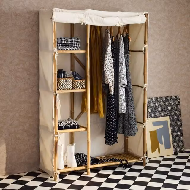 sweeek Bamboo Wardrobe with 3 Shelves, Light Brown, W/D/H: 110 x 40 x 170 cm – 1