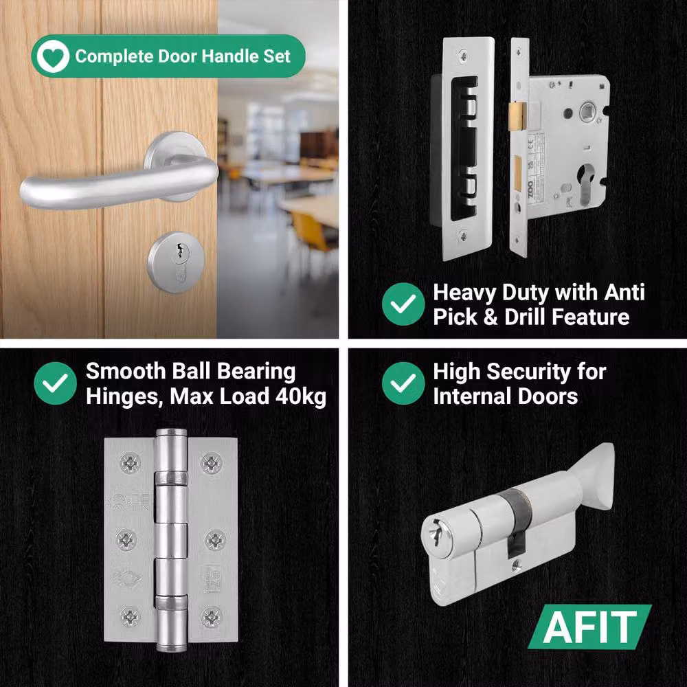 AFIT Satin Stainless Steel Return to Door Handles with Euro Thumb Turn Hinges in Silver, 150 x 150 mm – 3