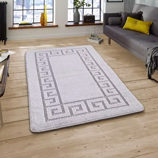 Smart Living Non Slip Plain Heavy Duty Machine Washable Hallway and Kitchen Door Mat in Silver, W: 50 cm, D: 80 cm