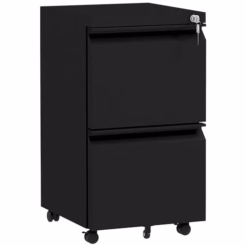 Vinsetto 2-Drawer Mobile Metal Filing Cabinet with Lock and Castors, Black – 1