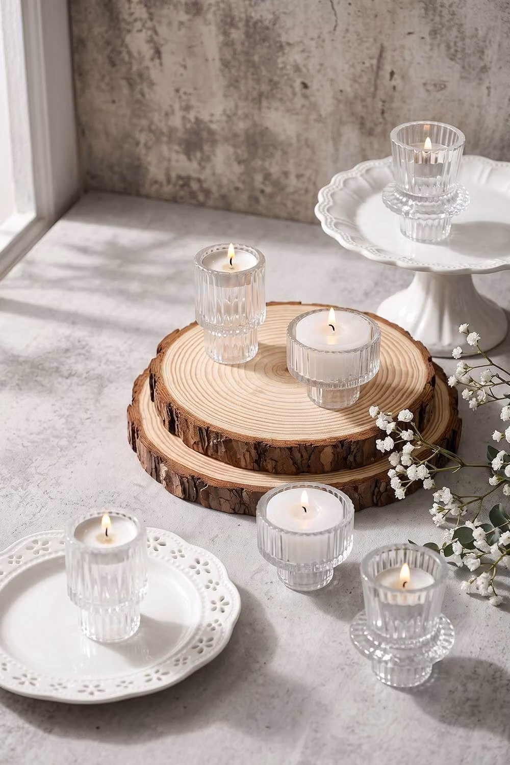 Living and Home Set of 6 Modern Round Glass Candle Holders in Transparent – 3