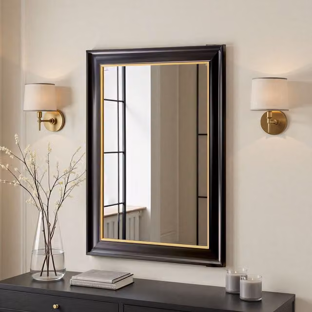 Yearn Georgian Framed Bevelled Rectangular Wall Mirror in Black and Gold