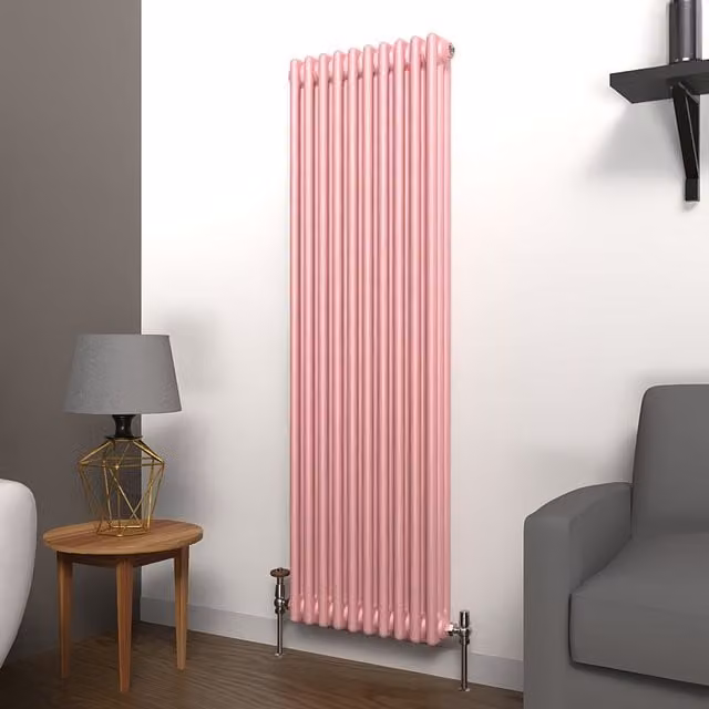 Lux Heat Vertical Coloured Column Radiator in Pastel Pink, H 150 cm x W 47 cm
